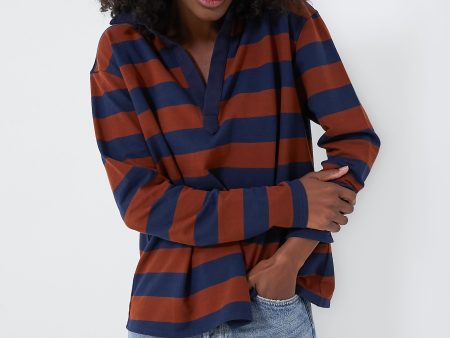 Brown Stripe Ellis Knit Polo Popover For Sale