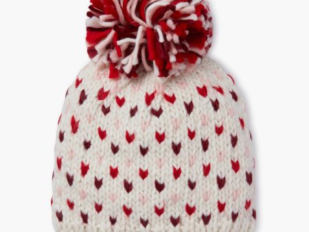 Lollipop Red Hand Knitted Multi Mini Heart Pompom Hat Online Hot Sale