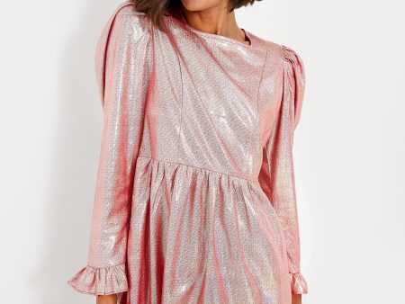 Holographic Ballerina Pink Square Neck Mini Prairie Dress Online Sale