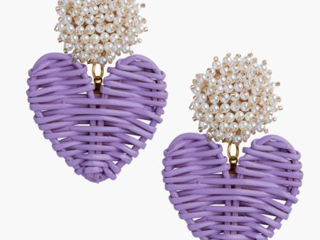 Cluster Pearl Lilac Rattan Hearts Earrings For Sale