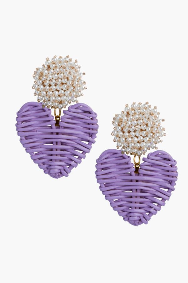 Cluster Pearl Lilac Rattan Hearts Earrings For Sale