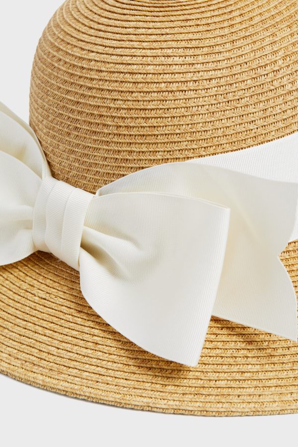 Exclusive Cream Packable Wide Bow Sunhat on Sale