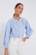 Blue and White Stripe Seersucker Tallie Top For Cheap