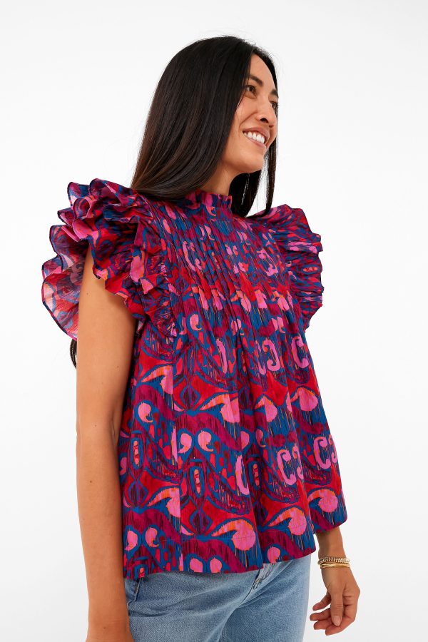 Exclusive Blue Kazak Pintuck Ruffle Top Online Sale