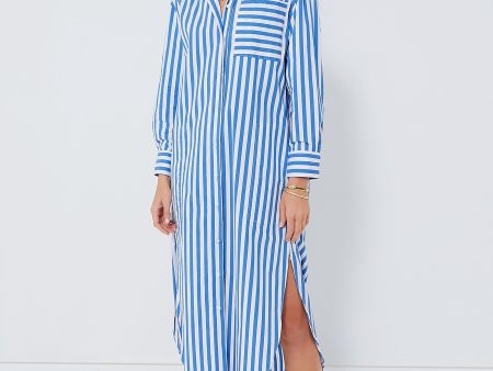 Blue Stripe Constance Maxi Shirt Dress Cheap