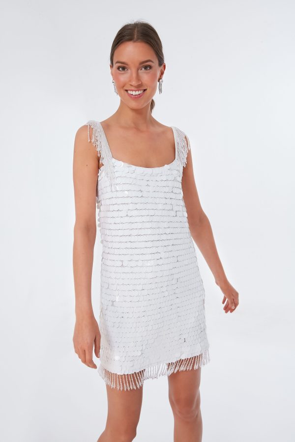 White Paillette Zenovia Dress Online Hot Sale