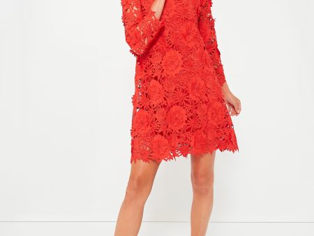 Red Guipure Lace Daphne Dress For Sale