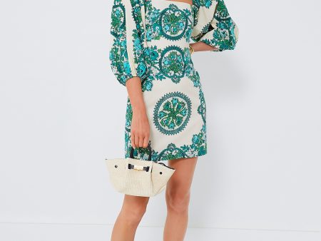 Teal Floral Topiary Montauk Dress For Cheap