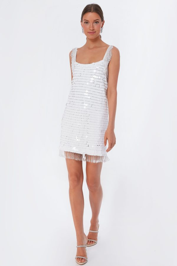 White Paillette Zenovia Dress Online Hot Sale