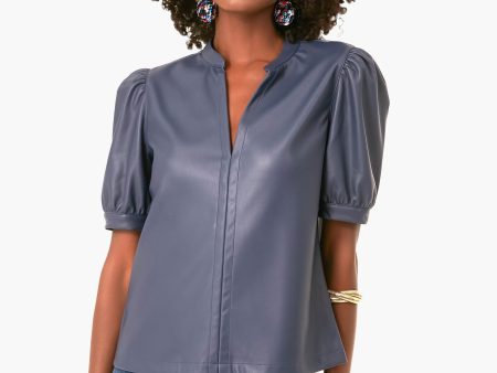 Vegan Leather Split Neck Top Online Sale