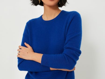 Lapis Blue Cashmere Crewneck Sweater For Discount