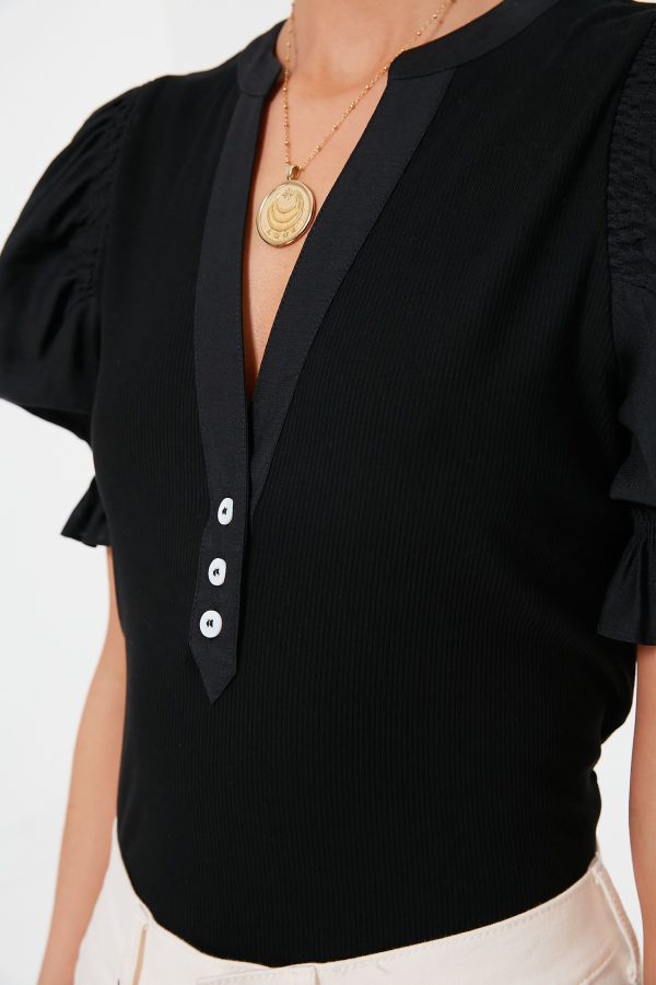 Black Livia Puff Sleeve Top Cheap