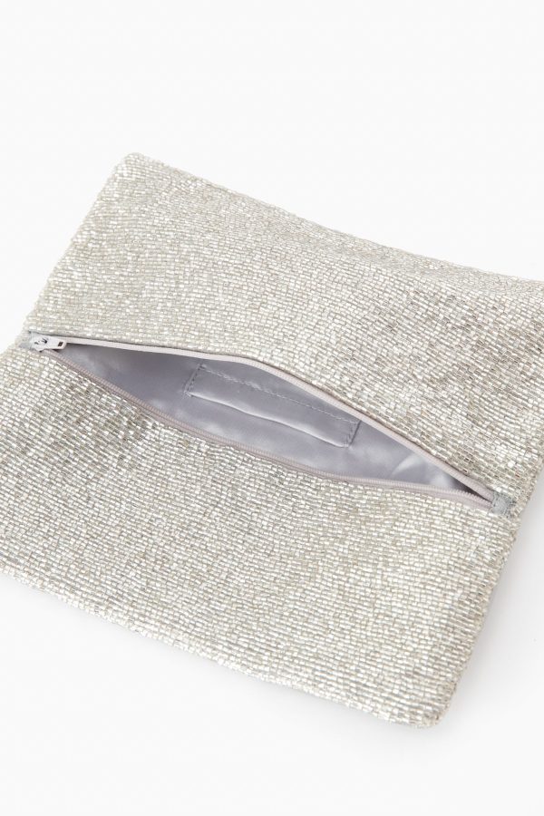 Silver Beaded Clutch For Discount