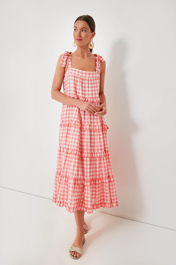 Apricot Gingham Acapulco Dress For Cheap