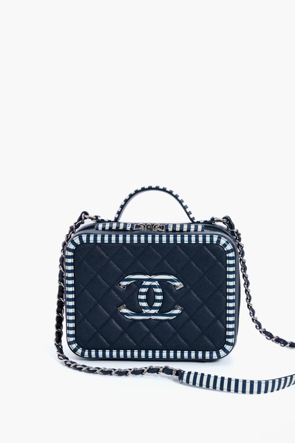 CHANEL Navy Coco Filigree Vanity Bag Supply