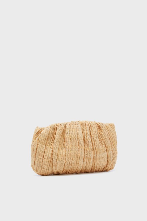 Natural Straw Brit Pleated Clutch Sale