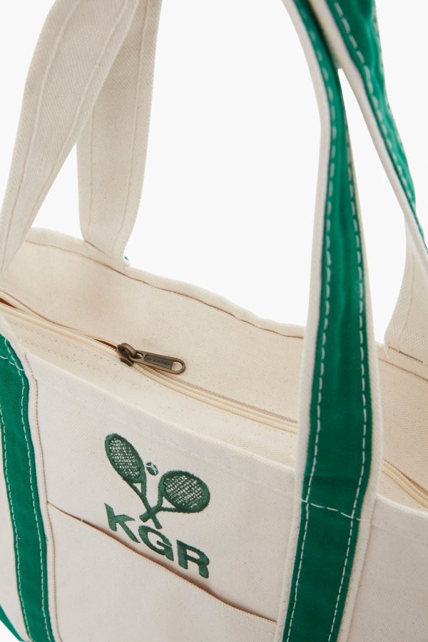 Green Embroidered Tennis Racket Boat Tote Online Sale