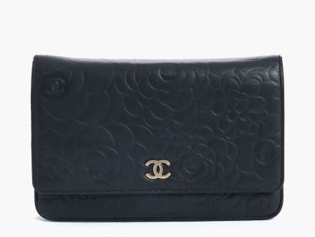 CHANEL Black Camellia Leather Wallet On Chain Online now