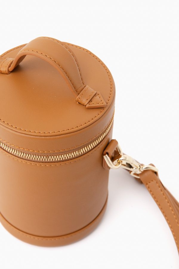 Atlas Tan Leather Crossbody Capsule Bag For Cheap