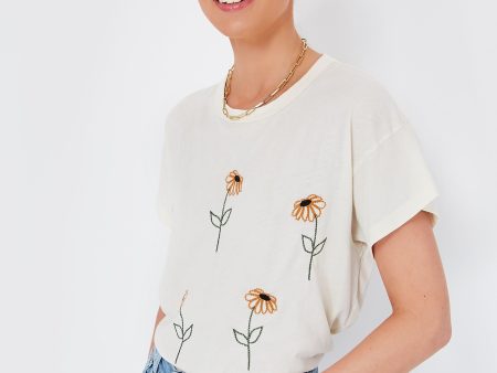 Washed White Weeping Daisy Embroidery Boxy Tee Online Hot Sale