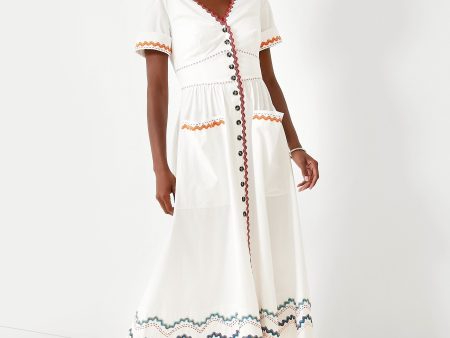 White and Ricrac Stitch Luella Midi Dress For Discount