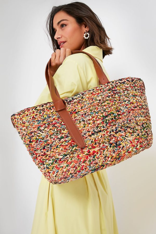 Rainbow Melange Raffia Tote Hot on Sale