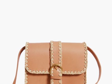 Honey Vachetta Lisel Raffia Trimmed Crossbody For Sale