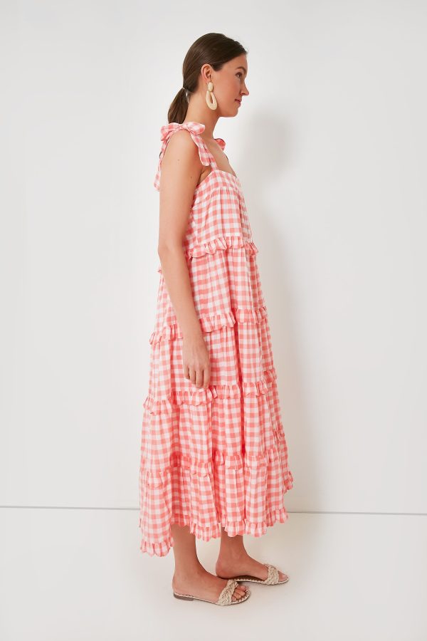 Apricot Gingham Acapulco Dress For Cheap