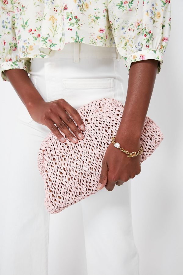 Pale Pink Raffia Game Clutch For Discount