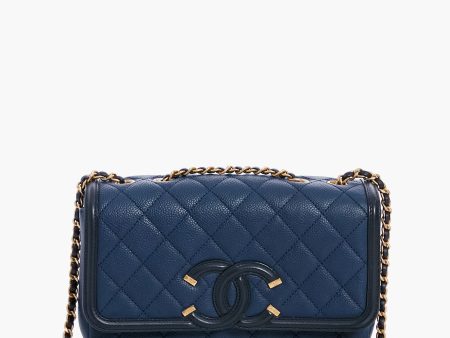 CHANEL Black and Navy Filigree Flap Shoulder Bag For Cheap