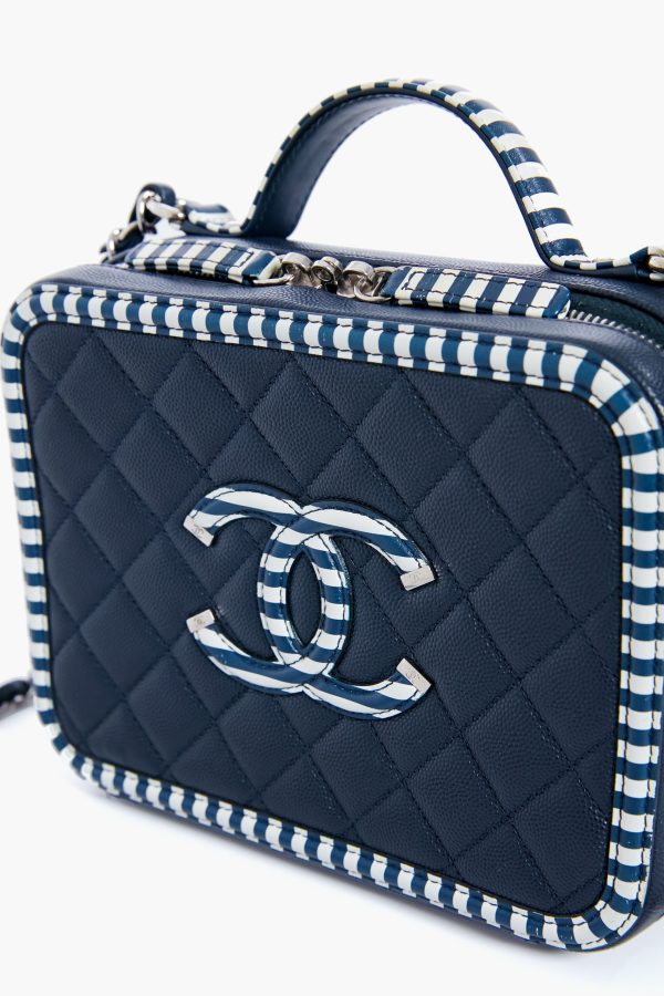 CHANEL Navy Coco Filigree Vanity Bag Supply