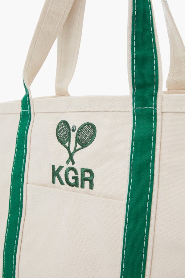 Green Embroidered Tennis Racket Boat Tote Online Sale