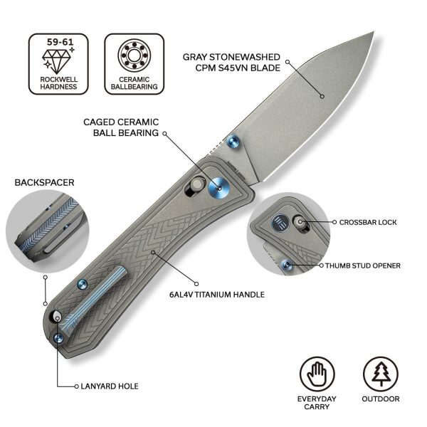 WEKNIFE Bougie Banter Thumb Stud & Crossbar Lock Knife Titanium Handle (2.91  CPM S45VN Blade) WE24009-2 Online Hot Sale