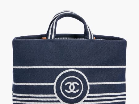 CHANEL Denim Canvas Border Tote Hot on Sale