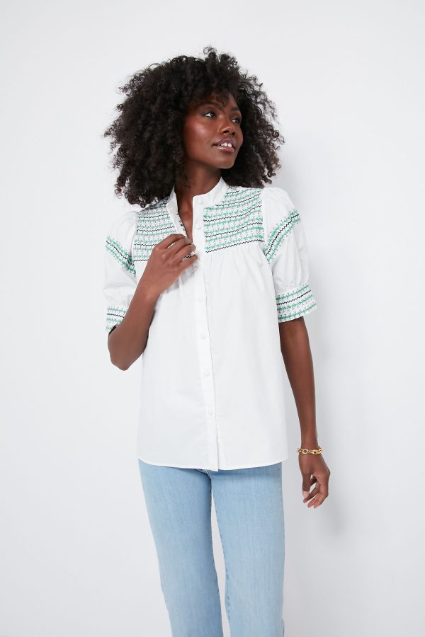 White Embroidered Saylor Shirt on Sale