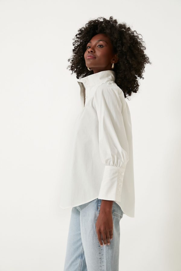 White Poplin Corrigan Blouse Sale