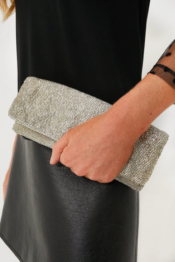 Silver Beaded Clutch For Discount