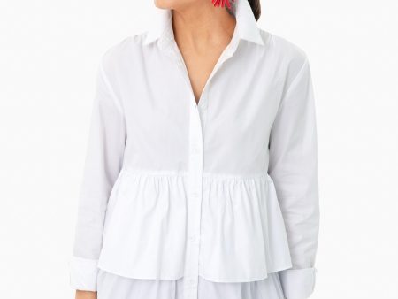 White Poplin Georgie Tiered Shirt Cheap