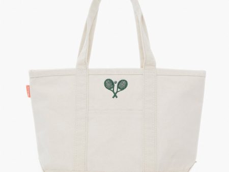 Natural Embroidered Tennis Racket Boat Tote Online now