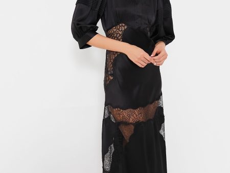 Black Charmeuse Lace Bias Dress Hot on Sale