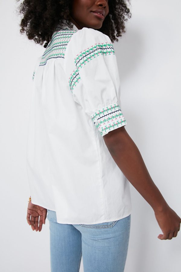 White Embroidered Saylor Shirt on Sale