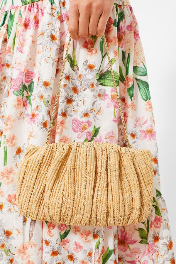 Natural Straw Brit Pleated Clutch Sale