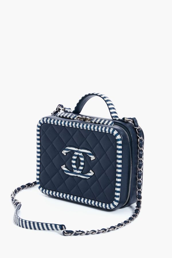 CHANEL Navy Coco Filigree Vanity Bag Supply