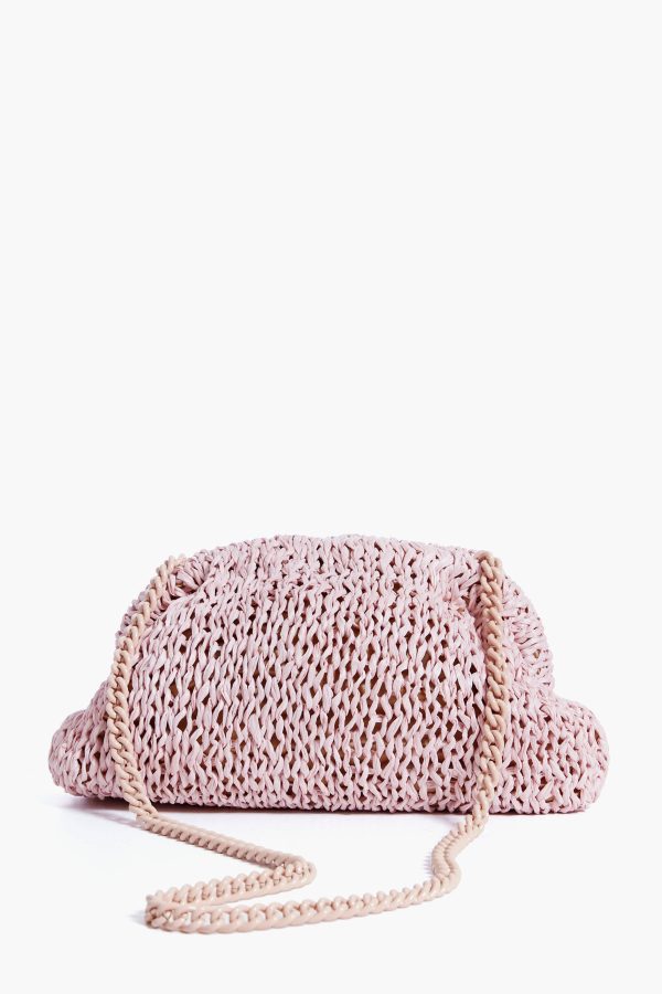 Pale Pink Raffia Game Clutch For Discount