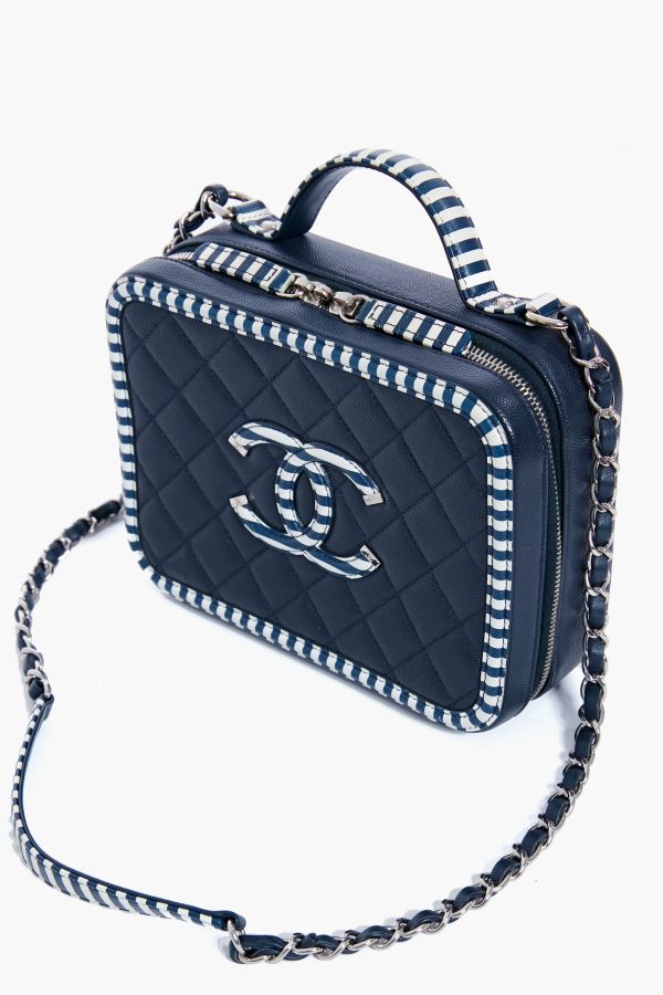 CHANEL Navy Coco Filigree Vanity Bag Supply