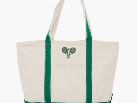 Green Embroidered Tennis Racket Boat Tote Online Sale