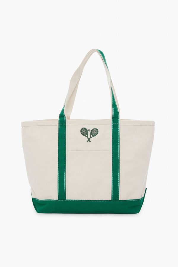 Green Embroidered Tennis Racket Boat Tote Online Sale