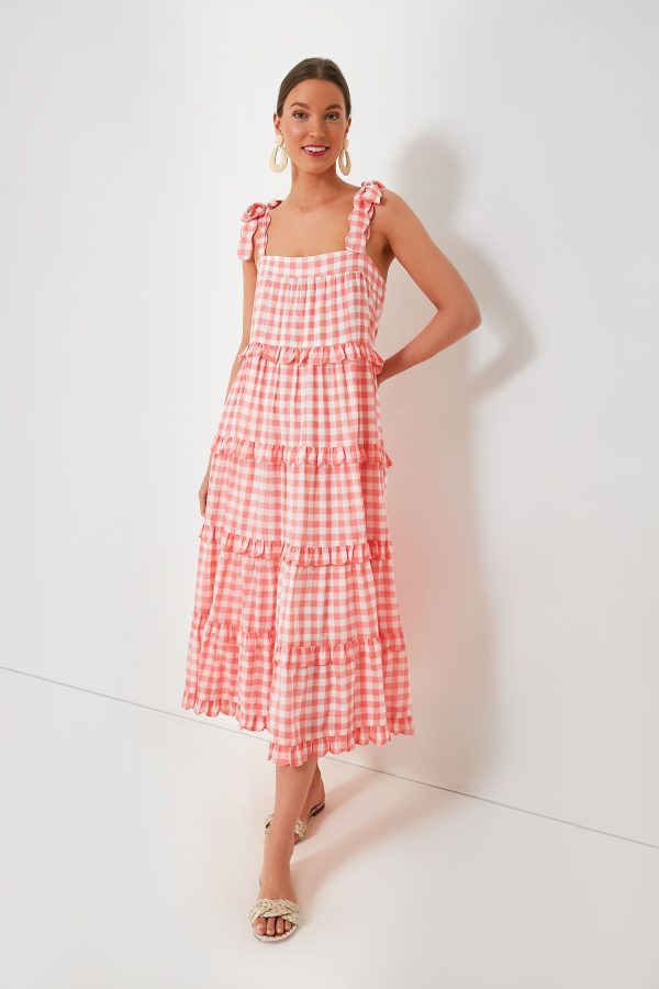 Apricot Gingham Acapulco Dress For Cheap