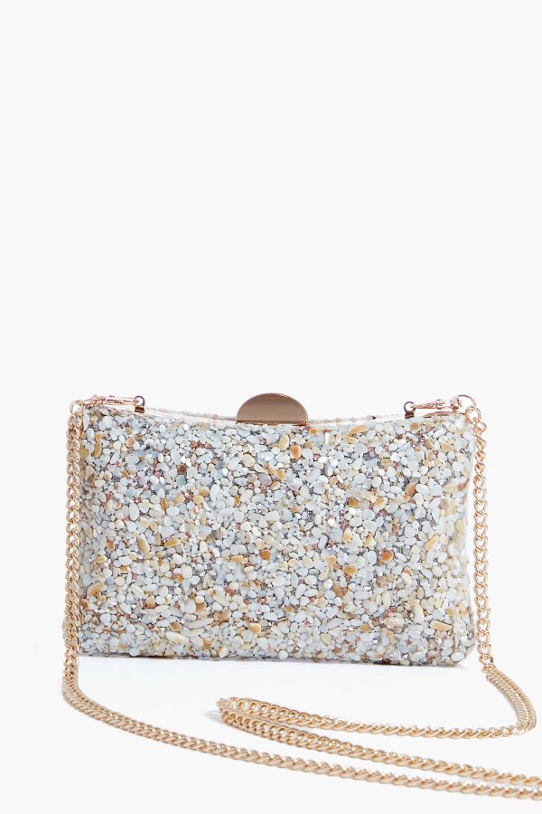 Ivory Shelley Glitter Clutch Hot on Sale