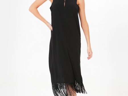 Black Cut Out Fringe Midi Dress For Discount